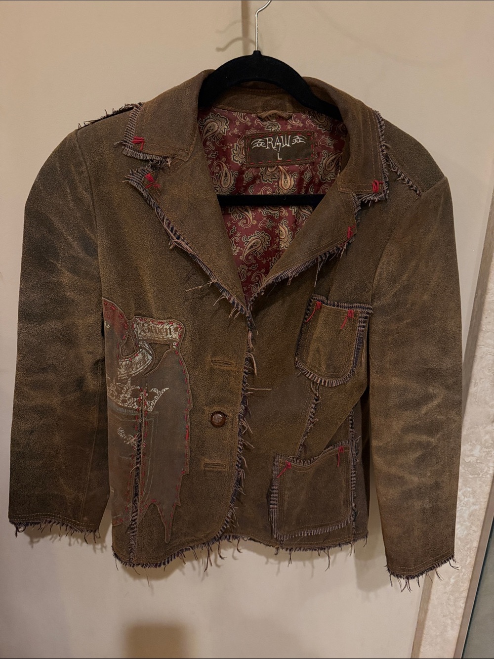 RAW brand Distressed Brown Suede Patchwork Jacket